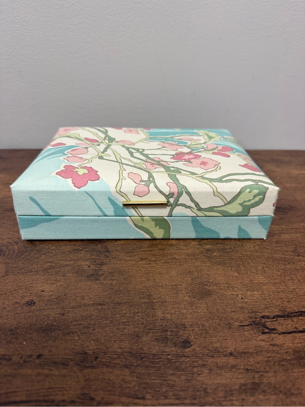 Vintage Avon Floral Pattern Decorative Jewelry Box Earring Box - Aqua and Pink